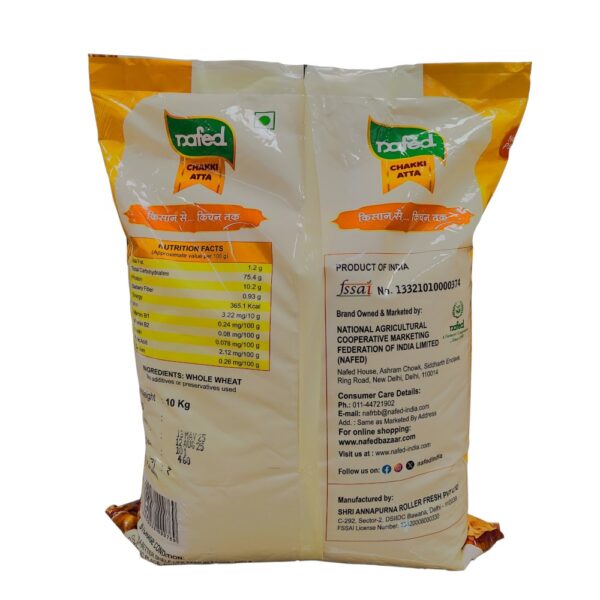 NAFED Chakki Fresh Atta 10kg – 100% Whole Wheat Flour - Image 2