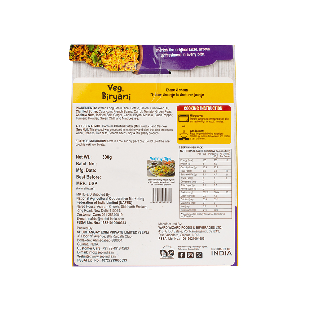 NAFED Veg Biryani 300g | Serves 2 | Ready to Eat - Image 4